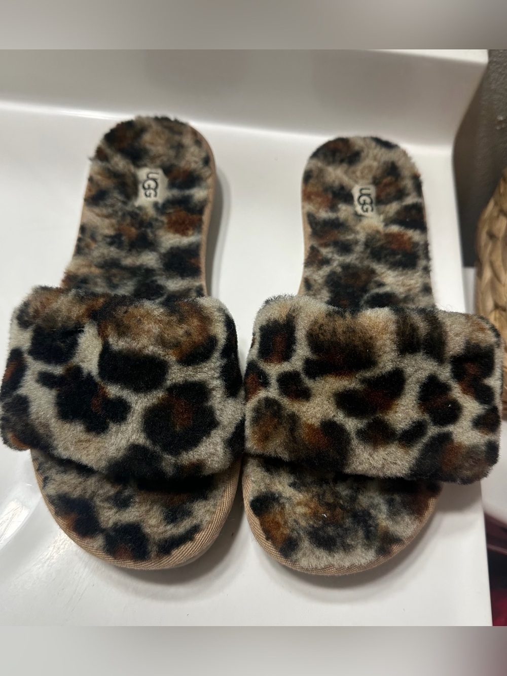 UGG Women's Leopard Faux-Fur Slide Sandals